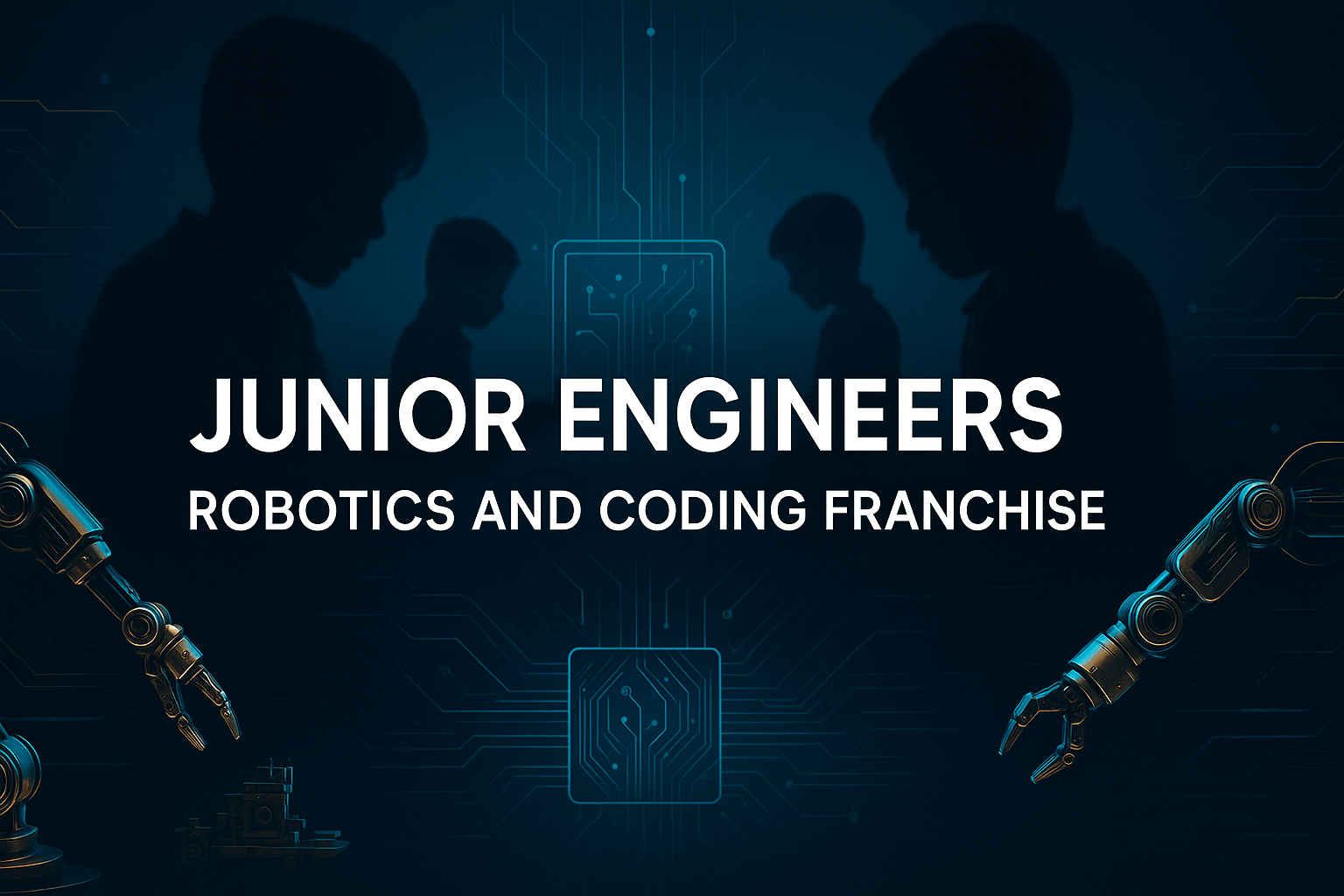 Junior Engineers Robotics and Coding Franchise banner showcasing futuristic STEM learning and technology education for kids